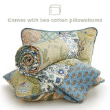 Secgo Queen Comforter Set for Bed - 100% Cotton Quilts Queen Size, Green, Sage Bedspreads (90 * 98 Inch) with 2 Pillow Shams, Patchwork Reversible Lightweight Bedding Secgo