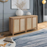 SICOTAS Rattan Sideboard Buffet Credenza Cabinet - 2 Pieces Farmhouse Kitchen Coffee Bar Cabinet with Rattan Decorated Doors - Boho Chest Storage Buffet Cabinet - Oak SICOTAS
