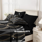 Nesker 7 Pcs Comforter Set Queen Size, Striped Minimalist Bedding Set for Kids and Adults, White Golden Wave Bed Sheet Sets with Fitted Sheet 2 Pillowcases & 2 Shams Nesker
