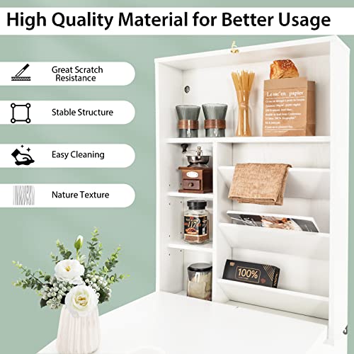 Tangkula Foldable Wall Mounted Desk, Floating Table with Storage Shelves & Hooks, Space-Saving Fold-Up Murphy Desk for Small Spaces, Home Office, Dorm Room Tangkula