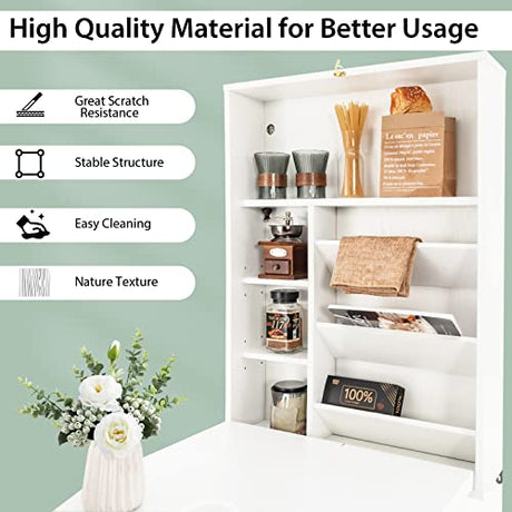 Tangkula Foldable Wall Mounted Desk, Floating Table with Storage Shelves & Hooks, Space-Saving Fold-Up Murphy Desk for Small Spaces, Home Office, Dorm Room Tangkula