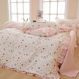 HighBuy Strawberry Print Comforter Set Twin XL Cute Fruit Bedding Set Ruffle Comforter with 2 Pillowcases Fluffy Reversible College Girl Bedding Comforter Set for All Seasons HighBuy