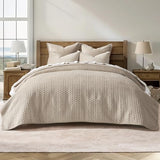 EVERGRACE Luxury Velvet Quilt Set King Size 3 Piece, Soft Cross-Stitch Velvet Comforter Set with Pillow Shams, Lightweight Coverlet Bedspread Bedding Set for All Seasons, Light Taupe EVERGRACEHOME