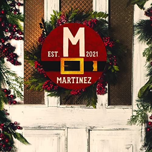 Custom Christmas Round Wood Signs w/Name & Text - 12x12 - Personalized Christma Circle Wooden Door Sign Décor for Home Farmhouse Gifts - Customized Hanging Wall/Door Noel/Xmas Wood Board Xmas - WoodArtSupply