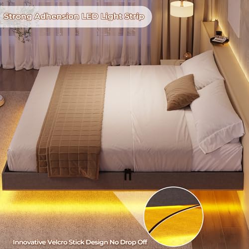 BTHFST Floating Bed Frame Full Size with LED Lights, Modern Metal Full Platform Bed, Solid and Stable, Noise Free, No Box Spring Needed, Easy Assembly BTHFST