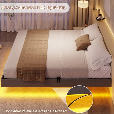 BTHFST Floating Bed Frame Full Size with LED Lights, Modern Metal Full Platform Bed, Solid and Stable, Noise Free, No Box Spring Needed, Easy Assembly BTHFST