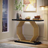 Tribesigns Gold Console Table, Faux Marble Entryway Table Narrow Sofa Table with Geometric Metal Base, 40 Inch Modern Accent Table Entrance Table for Living Room, Hallway, Foyer, Black Tribesigns