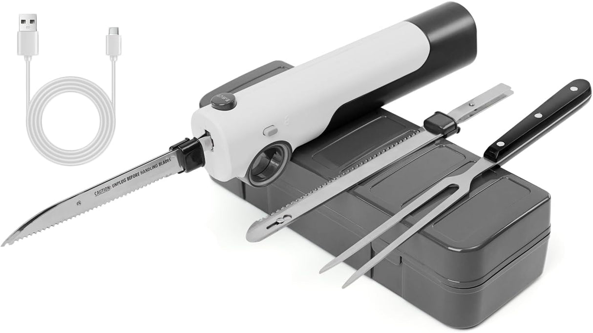 TUMIDY Cordless Electric Knife Rechargeable, Electric Carving Knife for Carving Meats, Poultry, Bread, Crafting Foam, Serving Fork Included TUMIDY