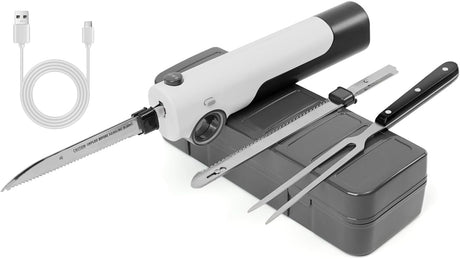 TUMIDY Cordless Electric Knife Rechargeable, Electric Carving Knife for Carving Meats, Poultry, Bread, Crafting Foam, Serving Fork Included TUMIDY