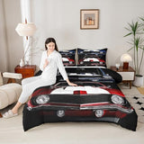 Classic Race Car Comforter Set - Retro Vehicles Theme Bedding with 1 Comforter and 1 Pillow Case - Twin Size Erosebridal