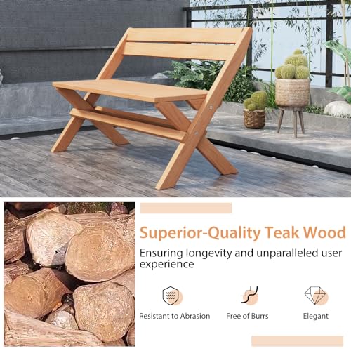 Giantex Folding Teak Wood Outdoor Bench - 2-Person Patio Seat with Elegant Design for Garden and Poolside Giantex