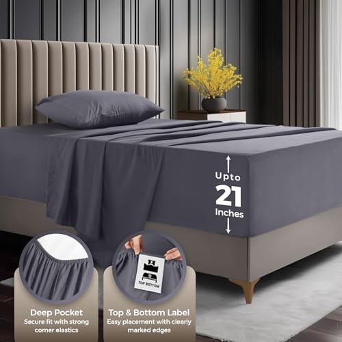Utopia Bedding Twin Size Extra Deep Pocket Sheet Set – Fits Mattresses Up to 21 inches – Cooling, Soft & Breathable – Oeko-Tex 3 Piece Bed Sheets (Grey) Utopia Bedding