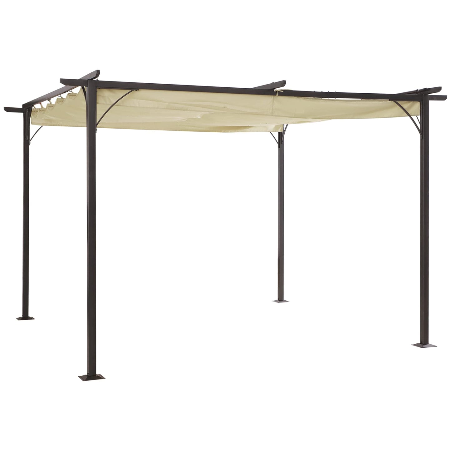 Outsunny 11.5' x 11.5' Retractable Pergola Canopy, Outdoor UV Protection & Sun Shade, Steel Frame for Garden, Grill, Patio, Backyard, Beige