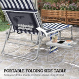 Outsunny Tanning Chair Set of 2 with Face Hole, Side Table, 5-Position Reclining Folding Chaise Lounge Chair Outdoor Lounger Recliner, Carry Straps for Beach Pool Camp, Oxford Fabric, Blue and White