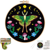 Nuberlic Moth Embroidery Kits for Beginners - Embroidery Starter Cross Stitch Kit DIY Needlepoint Including Cloth with Pattern, Hoop, Needles Instruction and Threads