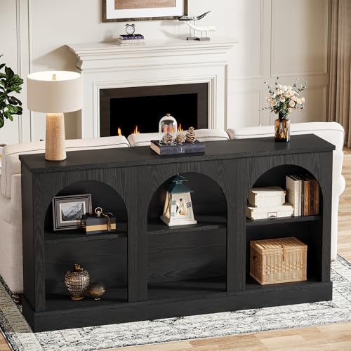 Tribesigns Farmhouse Console Table, 63-Inch Long Entryway Table with 3 Tier Storage, Wooden Rectangular Sofa Table Behind The Couch for Entrance, Hallway, Living Room, Black Tribesigns