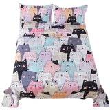 ADASMILE A & S Kids Cat Sheets Full Size for Girls Kawaii Cat Bedding Sets Including 1 Fitted Sheet 1 Flat Sheet 2 Pillowcases Kitten Animals Printed Bed Set Soft Microfiber All Season Home Decor ADASMILE A & S