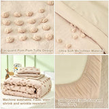 Toddler Bedding Set for Girls 4-Piece Beige Jacquard Pom Pom Tufts Embroidery Bohemian Boho Tufted Dots Comforter Set for Baby Kids Bed-in-a-Bag with Comforter, Flat Sheet, Fitted Sheet, Pillowcase VIVILINEN