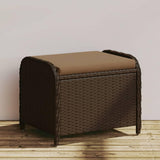 vidaXL Patio Stool with Cushion - Brown Poly Rattan Outdoor Ottoman Seating - Steel Frame - 22.8" x 18.1" x 18.1" vidaXL