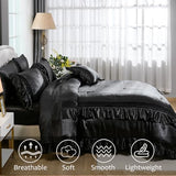 Black Satin Comforter Set 8 Pieces King Size Comforter with Sheets Silk Like Satin Bed Set Luxury Bedding Bed in a Bag 1 Comforter 4 Pillowcasas 1 Flat Sheet 1 Fitted Sheet 1 Cushion Cover Bedbay