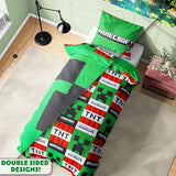 Get Trend Minecraft Single Duvet Cover Set with Pillowcase for Boys, 53"x79", Reversible Creeper TNT, Soft Boys Bedding, Gamer Gifts for Kids (Green Minecraft) Get Trend