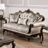 Furniture of America Adelaide Traditional Upholstered Sofa with Rolled Armrests and Button Tufted Back, Wooden Comfortable Couch for Living Room, Office, Bedroom, 2-Seater Loveseat, Dark Cherry/Beige Furniture of America