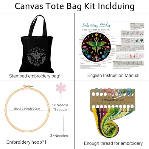 Nuberlic Canvas Tote Bag Embroidery Kit for Beginners Adults -DIY Needlepoint Kit with Butterfly Pattern Bag Reusable Eco-Friendly Shopping Bag