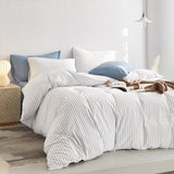 Wake In Cloud - Striped Cotton Duvet Cover Set, Ticking Stripe Vertical Pinstripe Farmhouse, 100% Washed Cotton Textured Percale Bedding Set, 3 Pieces, Blue White, Twin Size Wake In Cloud