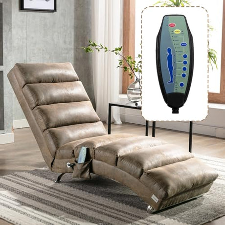 Chaise Lounge Chair Indoor, Upholstered Massage Chair with 5 Modes, Ergonomic Electric Recliner Chair, Modern Long Lounger for Office Bedroom or Living Room (Coffee) BAOMKONG