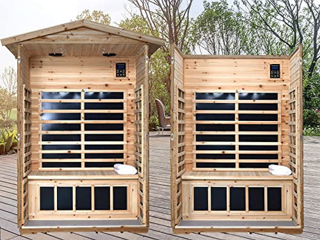 KUNSANA Far Infrared Sauna Room for 2 Persons Low EMF Home Indoor/Outdoor Saunas Canadian Premium Hemlock Wood-Sweating Detox-Colored Light Spectrum-LCD Display-Bluetooth KUNSANA