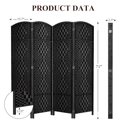 HALLYBEE Room Divider, Room Dividers and Folding Privacy Screens, 16in Privacy Screen, 4 Panel Temporary Wall Partitions, 6ft Space Separation Panel Screen, Black HALLYBEE