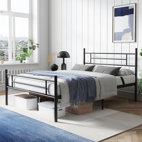 Avenco Metal Platform Bed Frame Full Size with Classical Headboard and Footboard, 14 Inch, Under Bed Storage, Strong Metal Slats Support, Mattress Foundation, No Box Spring Needed Avenco