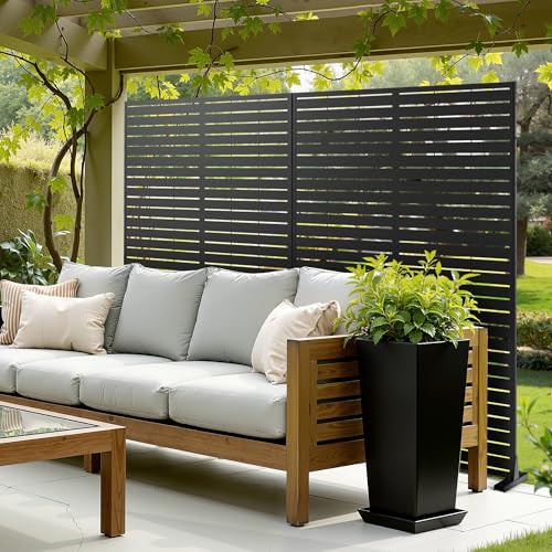Metal Privacy Screen Outdoor, Freestanding Balcony Privacy Fence Panel for Patio, AC Unit Cover, Decorative Outdoor Room Divider (71", Black Louvered, 5 Panels) PolarcoForgeco