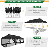 COBIZI 10x30 Heavy Duty Pop Up Canopy with 8 Sidewalls, Commercial Gazebo Party Tent with Mosquito Netting Wall Easy Set Up Outdoor Instant Screen Tent for Backyard, Patio, Garden, Black COBIZI