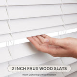 LOTUS & WINDOWARE Cordless Faux Wood Blinds, 25" Wide x 72" Long, Smooth, Snow White, 2 Inch Horizontal Blinds – for Living Room, Bedroom, Interior Door Windows LOTUS & WINDOWARE