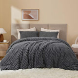 BEDELITE Fluffy King Size Comforter Set - Grey Fleece Soft Comforter for King Size Bed, Luxury Warm Bedding Set for Winter, Fuzzy Bed Set 3 Pieces (1 Comforter, 2 Pillowcases) BEDELITE