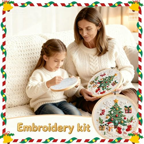 TUIFOQU Christmas Embroidery Kit, 4 Pack Beginner Embroidery Kit for Adults, Including Pattern, Needles, Cotton Threads and Instructions TUIFOQU