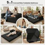Tri-Folding Mattress Futon Sofa Bed, Convertible Foldable Mattress with Removable Armrests & Washable Cover, 5'' Floor Mattress with High-Density Foam, Small Couch Bed, No-Assembly, Full, Black Erament