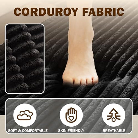 78" Full Size Convertible Futon Sofa Bed, Corduroy Folding Sleeper Sofa Bed with Pillow, Foam Mattress Futon Loveseat Couch, No Assembly Folding Boneless Couches for Living Room, Space‑Saving, Black extrasleep