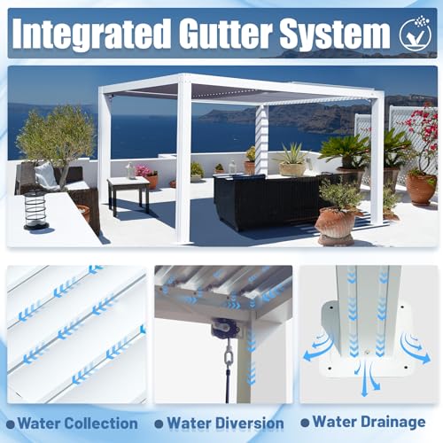 Domi Outdoor Living Louvered Pergola 10x13FT, Aluminum Outdoor Pergola with 2 Independently Adjustable Louver Roof, Full Aluminum Structure, White domi outdoor living