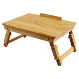 WKWKER Bamboo Laptop Desk with Folding Legs Tilting Surface Workstation Table Adjustable Laptop Stand Bed Tray for tv Sofa Study Computer Ipad Book (Natural) WKWKER