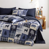 Wake In Cloud - Rustic Duvet Cover Set, Cabin Christmas Lodge Western Country Bear Deer Holiday RV Outdoor Winter Theme, Soft Lightweight Bedding, 3-Piece, Blue Beige, Twin/Twin XL Size Wake In Cloud