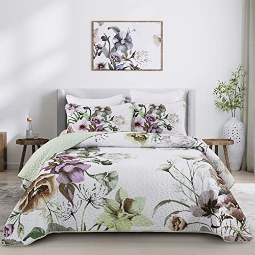 Drucon Floral Quilt Set Twin 2 Pieces Boho Green Floral Quilt Coverlet Set Soft Microfiber Lightweight Green Quilted Bedspread for All Season 68"x 86" Drucon