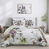 Drucon Floral Quilt Set Twin 2 Pieces Boho Green Floral Quilt Coverlet Set Soft Microfiber Lightweight Green Quilted Bedspread for All Season 68"x 86" Drucon