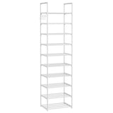 WEXCISE Metal Rack Organizer 10 Tiers Tall for 20-24 Pairs - Narrow Shoe Racks for Closets Entryway - Vertical Boots Organizer Storage - Sturdy White Shelf Cabinet WEXCISE
