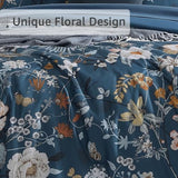 CASAAGUSTO King Size Comforter Set - 7 Pieces Blue Floral Bedding Sets, King Bed in a Bag with Botanical Butterfly Comforter, Sheets, Pillowcases & Shams for All Seasons CASAAGUSTO