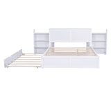 Harper & Bright Designs Queen Storage Bed with Bookcase Headboard and Trundle, Queen Size Platform Bed Frame, Wood Queen Size Bed for Kids Teens Adults, No Box Spring Needed, Easy Assembly (White) Harper & Bright Designs