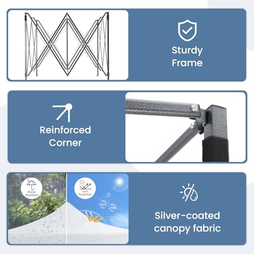 NEWBULIG 10x10 FT Pop Up Canopy Easy Up Tents for Camping Parties Events Beach Backyard Portable Outdoor Shelter Heavy Duty Instant Sun Shade with Sand Bags, White NEWBULIG