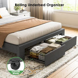 Marsail Full Bed Frame with 2 Storage Drawers, Sturdy & Durable with 12 Support Legs, 1300 lbs Capacity, Solid Wooden Upholstered Adjustable Headboard for 6″–12″ Mattresses, Easy Assembly, Dark Gray Marsail