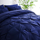 Ubauba 7pc Dark Blue King Comforter Set with Sheets, 7 Piece Pinch Pleating Bed in a Bag Royal Blue Bedding Comforters & Sets, Soft Fluffy Pintuck Bed Set (Navy,King) Ubauba